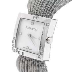 Pre Owned Nina Ricci Mother of Pearl Stainless Steel Diamonds N019.12 Women's Wristwatch 24 mm