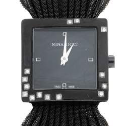 Pre Owned Nina Ricci Black PVD Coated Stainless Steel Diamonds NO19.92 Women's Wristwatch 24 mm