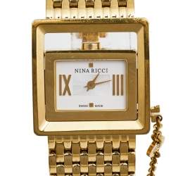Pre Owned Nina Ricci Cream Gold Plated Stainless Steel N02243 Women's Wristwatch 28 mm 