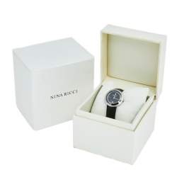 Pre Owned Nina Ricci Black Stainless Steel Leather N064006SM Women's Wristwatch 32 mm