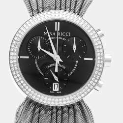 Nina Ricci Black Stainless Steel Diamonds N021.15 Quartz Chronograph Women's Wristwatch 31 mm
