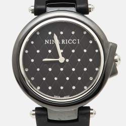 Nina Ricci Black Hi-Tech Ceramic Stainless Steel Silicone Rubber NO68010SM Women's Wristwatch 36.50 mm