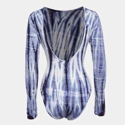 Pre Owned Ninety Percent Blue Tie-Dye Print Tencel Bodysuit M