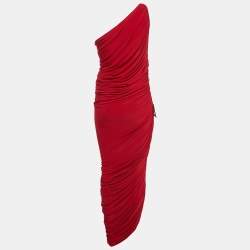 Norma Kamali Red Jersey Ruched One-Shoulder Gown M