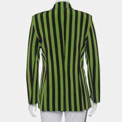 Norma Kamali Green & Black Striped Neoprene Double Breasted Blazer M
