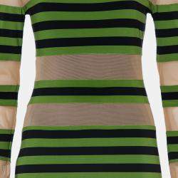 Pre Owned Norma Kamali Beige Mesh & Striped Knit Paneled Spliced Sheer Maxi Dress L