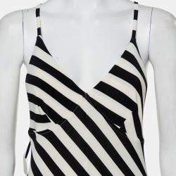 Norma Kamali Monochrome Striped Jersey Wide Leg Sleeveless Jumpsuit M
