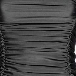 Norma Kamali Grey Stretch Knit Ruched Strapless Midi Dress L