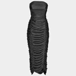 Norma Kamali Grey Stretch Knit Ruched Strapless Midi Dress L