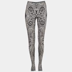 Norma Kamali Black Print Stretch Knit Footie Leggings M