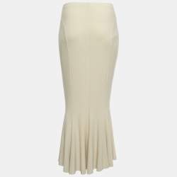 Norma Kamali Beige Stretch knit Fishtail Midcalf Skirt M
