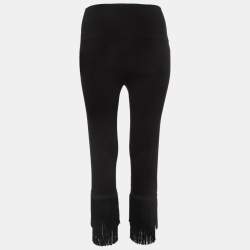 Norma Kamali Black Stretch Knit Fringed Hem Crop Leggings M