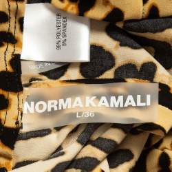 Norma Kamali Beige Leopard Print Stretch Knit High Waist Spat Leggings L