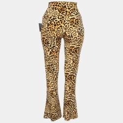 Norma Kamali Beige Leopard Print Stretch Knit High Waist Spat Leggings L