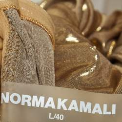 Norma Kamali Gold Gathered Jersey Winglet Sleeve Walter Dress L