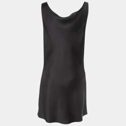 Pre Owned Norma Kamali Black Satin Cowl Neck Mini Dress L