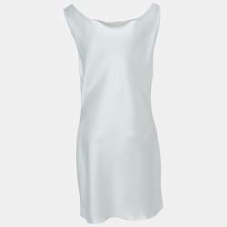 Norma Kamali White Satin Cowl Neck Mini Dress L