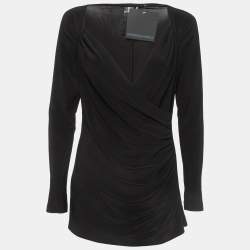 Norma Kamali Black Draped Jersey Long Sleeve Top L