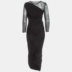 Norma Kamali Black Lycra/Mesh Shirred Detail Diana Gown M