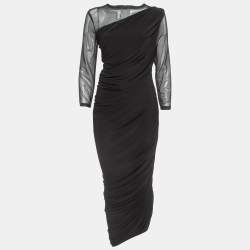 Norma Kamali Black Lycra/Mesh Shirred Detail Diana Gown M