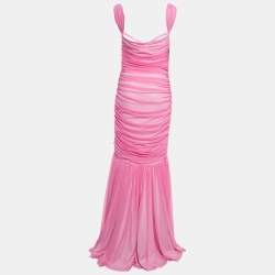 Norma Kamali Pink Mesh Walter Fishtail Gown L