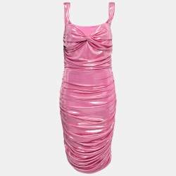 Norma Kamali Pink Lame Walter Wing Sleeves Mini Dress L