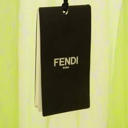 Fendi Neon Yellow Printed Synthetic Pleated Bleated Midi Dress M