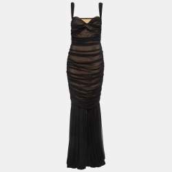 Norma Kamali Black Mesh Walter Fishtail Gown L