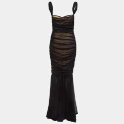 Norma Kamali Black Mesh Walter Fishtail Gown L