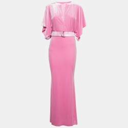 Norma Kamali Candy Pink Velvet Belted Obie Gown M