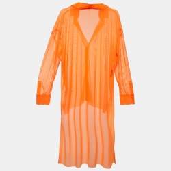 Norma Kamali Orange Mesh Hi Low Oversized Sheer Shirt M