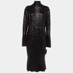 Norma Kamali Black Sequin Detail Fishtail Midi Dress XL