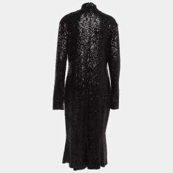 Norma Kamali Black Sequin Detail Fishtail Midi Dress XL