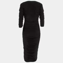 Norma Kamali Black Lycra Shirred Side Detail Tara Midi Dress M