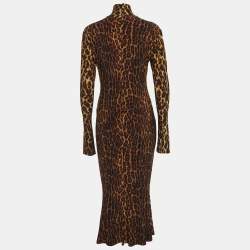 Pre Owned Norma Kamali Brown Leopard Jersey Midi Fishtail Dress M