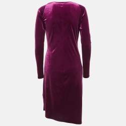 Norma Kamali Purple Stretch Velvet Ruche Detail Short Dress M