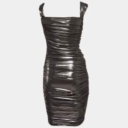 مملوكة مسبقًا Norma Kamali Metallic Lame Stretch Jersey Ruched Midi Dress XXXS