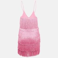 Norma Kamali Pink Fringed Slip Mini Dress XS