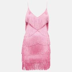Norma Kamali Pink Fringed Slip Mini Dress XS