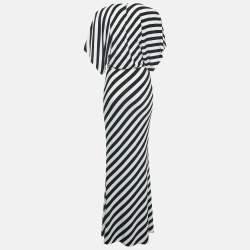 Pre Owned Norma Kamali Black/White Stripe Print Jersey Long Dress XS