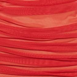 Pre Owned Norma Kamali Red Stretch Mesh Knit Ruched Gown S