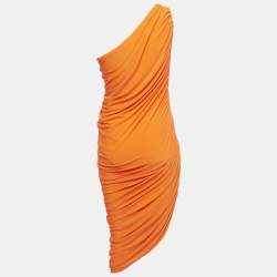 Pre Owned Norma Kamali Orange Jersey Ruched One-Should Diana Dress M