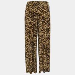 Norma Kamali Brown Leopard Printed Jersey Wide Leg Pants S 
