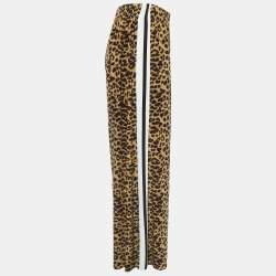 Norma Kamali Brown Leopard Printed Jersey Wide Leg Pants S 