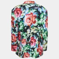 Norma Kamali Multicolor Floral Printed Jersey Blazer L