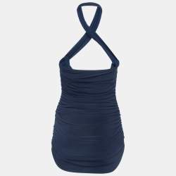 Norma Kamali Navy Blue Gathered Jersey Bill Mio Swimsuit XL