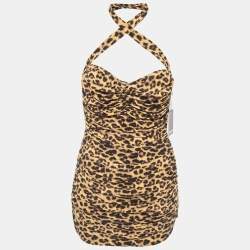 Norma Kamali Gold Leopard Print Jersey Bill Mio Swimsuit XL