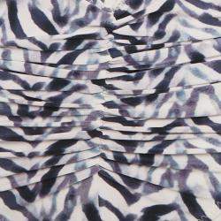 مملوكة مسبقًا Norma Kamali White/Blue Chevron Zebra Print Jersey Halter Slinky Marissa Swimsuit XL