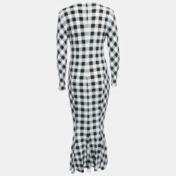 Pre Owned Norma Kamali Black/White Checked Jersey Fishtail Midi Dress M