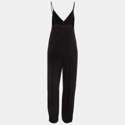 Norma Kamali Black Stretch Jersey Strappy Cropped Leg Jumpsuit L